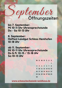 &Ouml;ffnungszeiten September